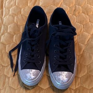Converse Black Sneakers with Metallic Silver Toe